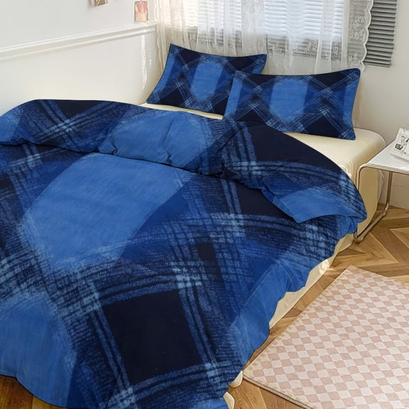 3 - Piece Bedding Set Without A Pillow Core Light And Soft Design Hidden Easy Pilling And Easy to Do Argyle Plaid Blue_4 90"x90"