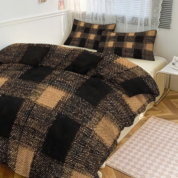 3 - Piece Bedding Set Without A Pillow Core Light And Soft Design Hidden Easy Pilling And Easy to Do Argyle Plaid Brown_17043_1 90"x90"