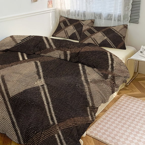 3 - Piece Bedding Set Without A Pillow Core Light And Soft Design Hidden Easy Pilling And Easy to Do Argyle Plaid Brown_17043_2 90"x90"