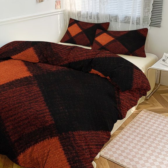 3 - Piece Bedding Set Without A Pillow Core Light And Soft Design Hidden Easy Pilling And Easy to Do Argyle Plaid DarkOrange_3 90"x90"
