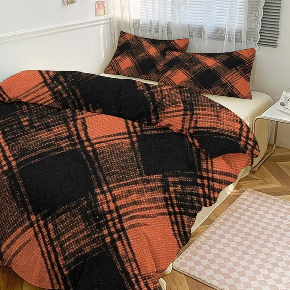 3 - Piece Bedding Set Without A Pillow Core Light And Soft Design Hidden Easy Pilling And Easy to Do Argyle Plaid DarkSalmon_1 102"x90"