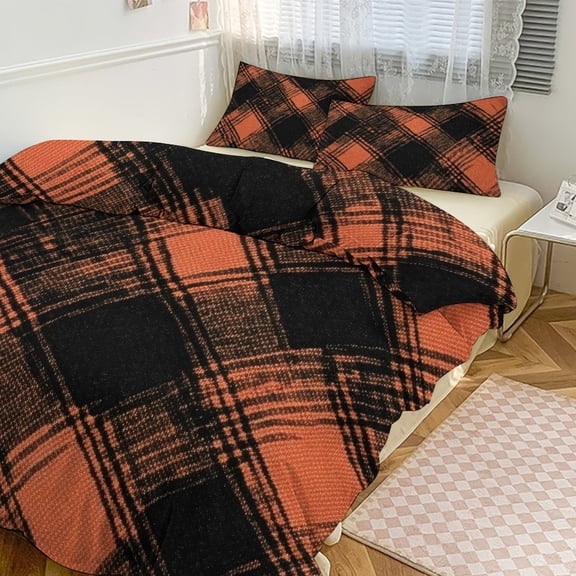 3 - Piece Bedding Set Without A Pillow Core Light And Soft Design Hidden Easy Pilling And Easy to Do Argyle Plaid DarkSalmon_1 90"x90"