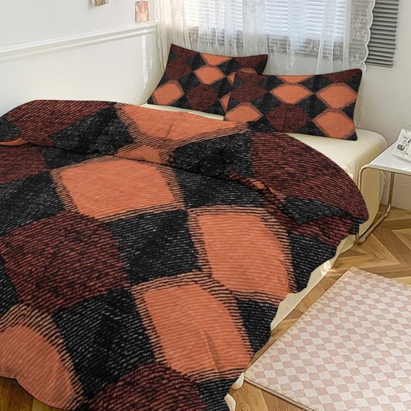 3 - Piece Bedding Set Without A Pillow Core Light And Soft Design Hidden Easy Pilling And Easy to Do Argyle Plaid DarkSalmon_2 90"x90"