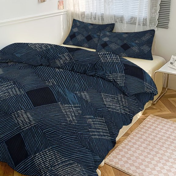 3 - Piece Bedding Set Without A Pillow Core Light And Soft Design Hidden Easy Pilling And Easy to Do Argyle Plaid DarkSlateBlue_1 86"x70"