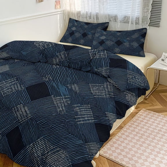 3 - Piece Bedding Set Without A Pillow Core Light And Soft Design Hidden Easy Pilling And Easy to Do Argyle Plaid DarkSlateBlue_1 90"x90"