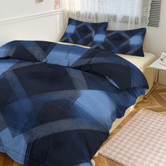 3 - Piece Bedding Set Without A Pillow Core Light And Soft Design Hidden Easy Pilling And Easy to Do Argyle Plaid DarkSlateBlue_2 86"x70"
