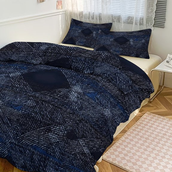 3 - Piece Bedding Set Without A Pillow Core Light And Soft Design Hidden Easy Pilling And Easy to Do Argyle Plaid DarkSlateBlue_4 86"x70"