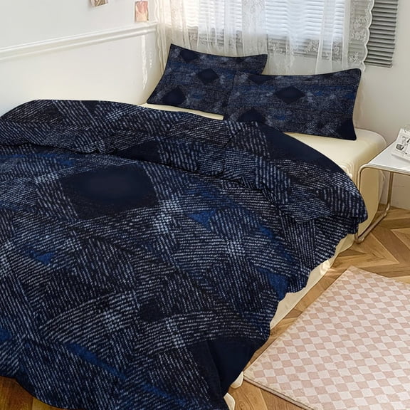 3 - Piece Bedding Set Without A Pillow Core Light And Soft Design Hidden Easy Pilling And Easy to Do Argyle Plaid DarkSlateBlue_4 90"x90"