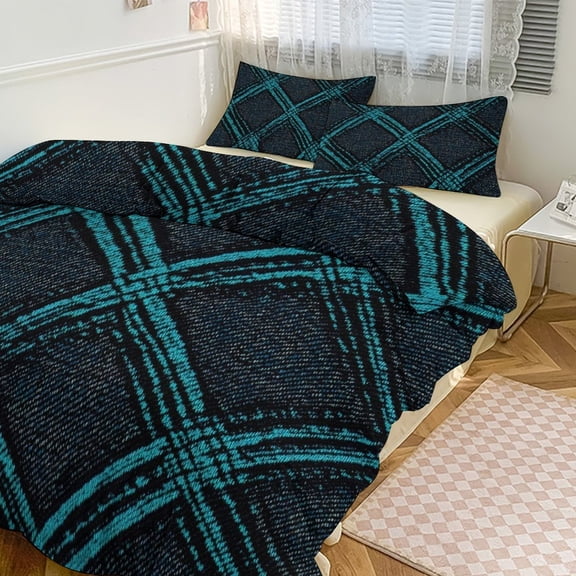3 - Piece Bedding Set Without A Pillow Core Light And Soft Design Hidden Easy Pilling And Easy to Do Argyle Plaid DarkTurquoise_2 90"x90"