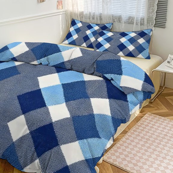 3 - Piece Bedding Set Without A Pillow Core Light And Soft Design Hidden Easy Pilling And Easy to Do Argyle Plaid DeepSkyBlue_1 90"x90"