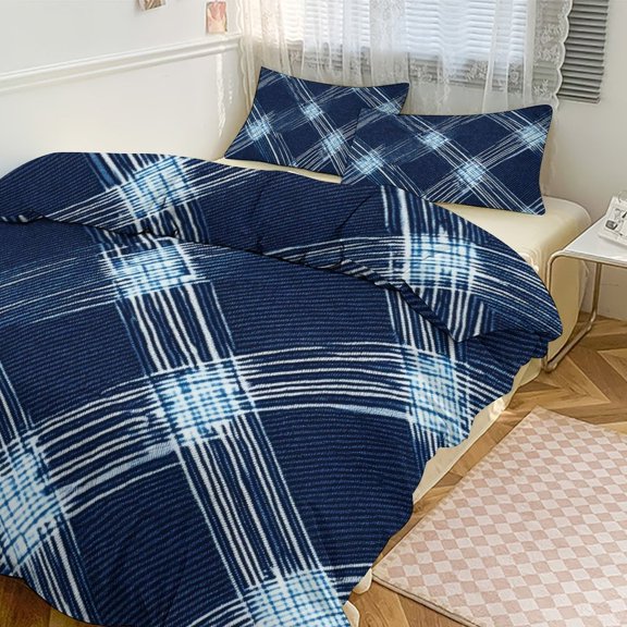3 - Piece Bedding Set Without A Pillow Core Light And Soft Design Hidden Easy Pilling And Easy to Do Argyle Plaid DeepSkyBlue_4 90"x90"