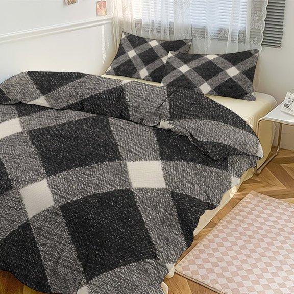 3 - Piece Bedding Set Without A Pillow Core Light And Soft Design Hidden Easy Pilling And Easy to Do Argyle Plaid DimGray_40978_1 90"x90"