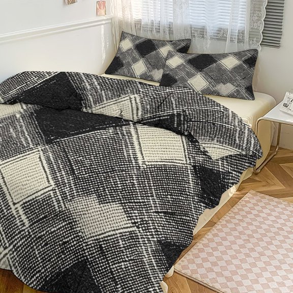 3 - Piece Bedding Set Without A Pillow Core Light And Soft Design Hidden Easy Pilling And Easy to Do Argyle Plaid DimGray_40978_2 90"x90"