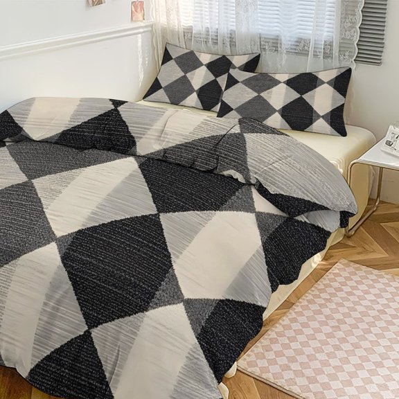 3 - Piece Bedding Set Without A Pillow Core Light And Soft Design Hidden Easy Pilling And Easy to Do Argyle Plaid DimGray_40978_3 90"x90"