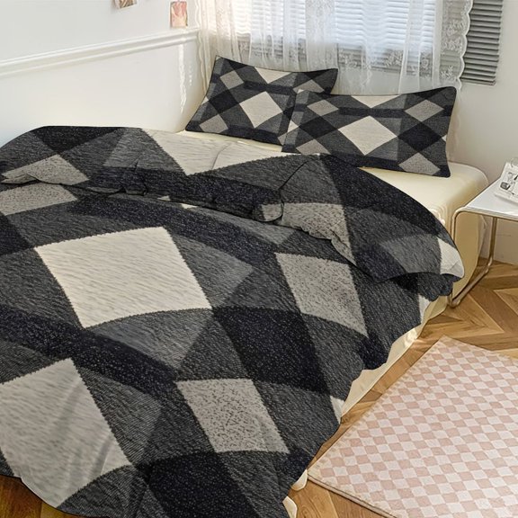3 - Piece Bedding Set Without A Pillow Core Light And Soft Design Hidden Easy Pilling And Easy to Do Argyle Plaid DimGray_95746_1 86"x70"