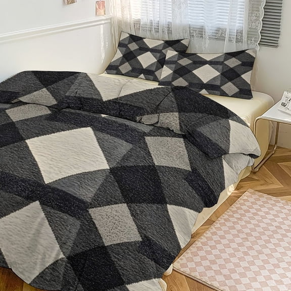 3 - Piece Bedding Set Without A Pillow Core Light And Soft Design Hidden Easy Pilling And Easy to Do Argyle Plaid DimGray_95746_1 90"x90"