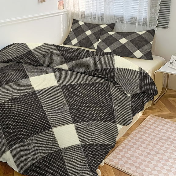 3 - Piece Bedding Set Without A Pillow Core Light And Soft Design Hidden Easy Pilling And Easy to Do Argyle Plaid DimGray_95746_3 90"x90"