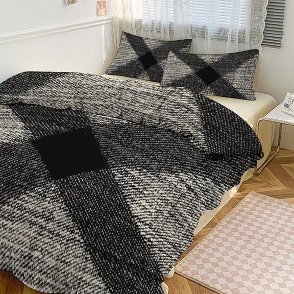 3 - Piece Bedding Set Without A Pillow Core Light And Soft Design Hidden Easy Pilling And Easy to Do Argyle Plaid DimGray_95746_4 86"x70"