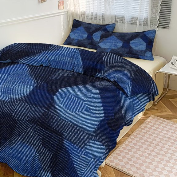 3 - Piece Bedding Set Without A Pillow Core Light And Soft Design Hidden Easy Pilling And Easy to Do Argyle Plaid DoderBlue_3 90"x90"