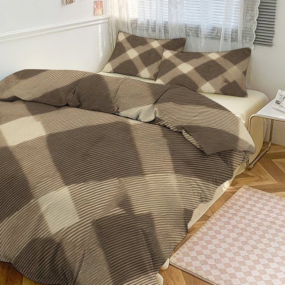 3 - Piece Bedding Set Without A Pillow Core Light And Soft Design Hidden Easy Pilling And Easy to Do Argyle Plaid Khaki_2 90"x90"