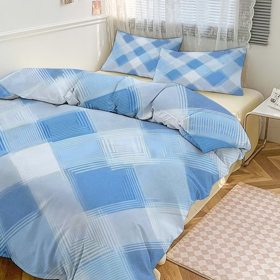 3 - Piece Bedding Set Without A Pillow Core Light And Soft Design Hidden Easy Pilling And Easy to Do Argyle Plaid LightSkyBlue_3 90"x90"