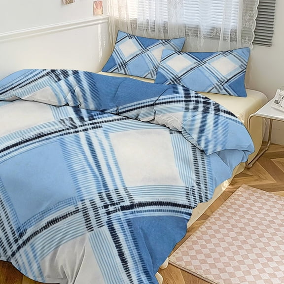 3 - Piece Bedding Set Without A Pillow Core Light And Soft Design Hidden Easy Pilling And Easy to Do Argyle Plaid LightSkyBlue_49288_1 90"x90"