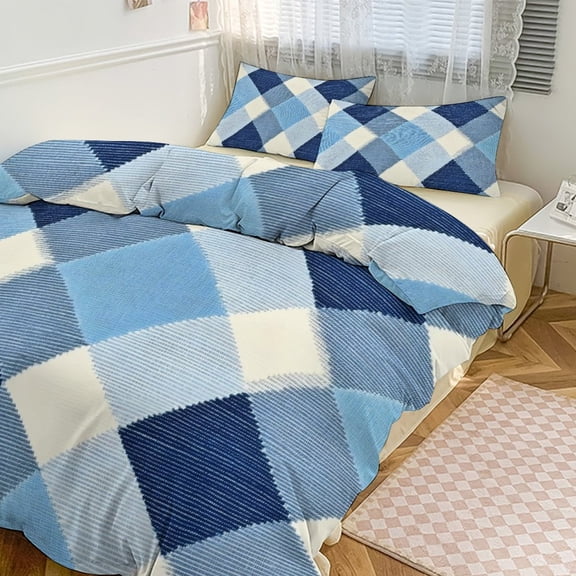 3 - Piece Bedding Set Without A Pillow Core Light And Soft Design Hidden Easy Pilling And Easy to Do Argyle Plaid LightSkyBlue_49288_3 90"x90"