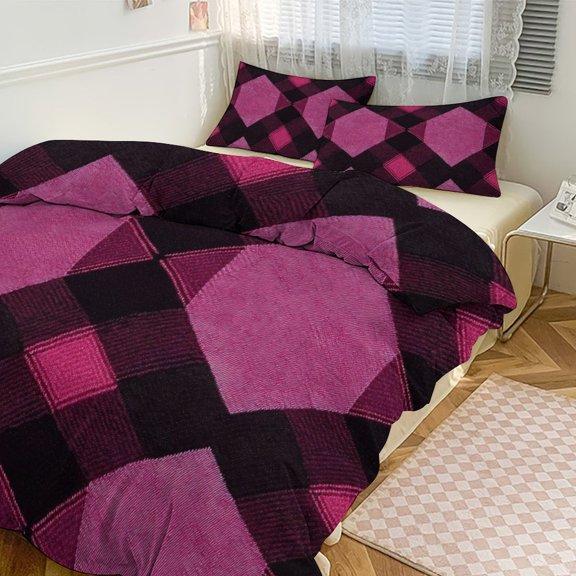 3 - Piece Bedding Set Without A Pillow Core Light And Soft Design Hidden Easy Pilling And Easy to Do Argyle Plaid Magenta_3 90"x90"