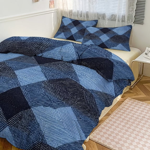 3 - Piece Bedding Set Without A Pillow Core Light And Soft Design Hidden Easy Pilling And Easy to Do Argyle Plaid MediumSlateBlue_1 86"x70"