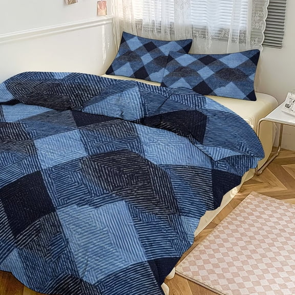 3 - Piece Bedding Set Without A Pillow Core Light And Soft Design Hidden Easy Pilling And Easy to Do Argyle Plaid MediumSlateBlue_1 90"x90"