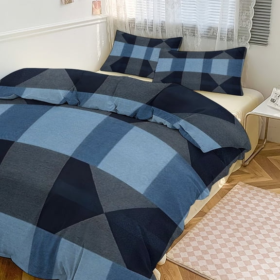 3 - Piece Bedding Set Without A Pillow Core Light And Soft Design Hidden Easy Pilling And Easy to Do Argyle Plaid MediumSlateBlue_4 90"x90"