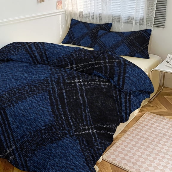 3 - Piece Bedding Set Without A Pillow Core Light And Soft Design Hidden Easy Pilling And Easy to Do Argyle Plaid MidnightBlue_3 90"x90"