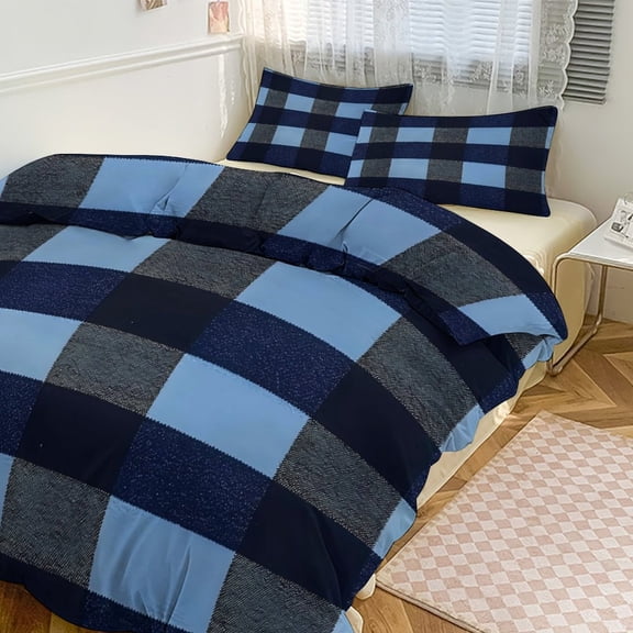 3 - Piece Bedding Set Without A Pillow Core Light And Soft Design Hidden Easy Pilling And Easy to Do Argyle Plaid MidnightBlue_4 90"x90"