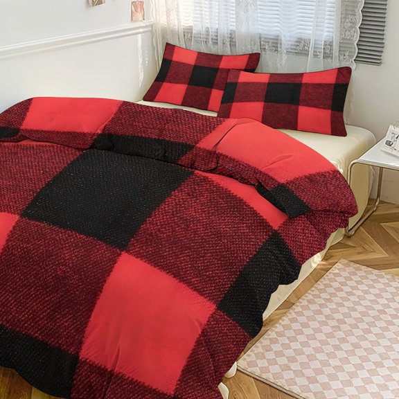 3 - Piece Bedding Set Without A Pillow Core Light And Soft Design Hidden Easy Pilling And Easy to Do Argyle Plaid Red_2 102"x90"