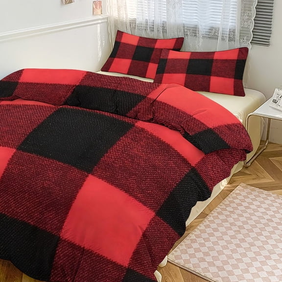 3 - Piece Bedding Set Without A Pillow Core Light And Soft Design Hidden Easy Pilling And Easy to Do Argyle Plaid Red_2 90"x90"