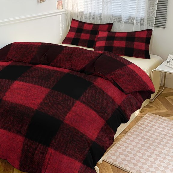 3 - Piece Bedding Set Without A Pillow Core Light And Soft Design Hidden Easy Pilling And Easy to Do Argyle Plaid Red_3 102"x90"