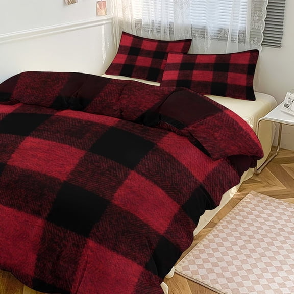 3 - Piece Bedding Set Without A Pillow Core Light And Soft Design Hidden Easy Pilling And Easy to Do Argyle Plaid Red_3 90"x90"