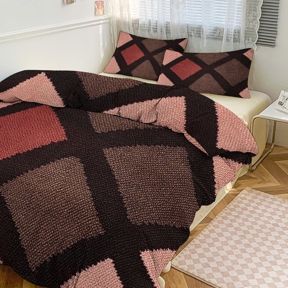3 - Piece Bedding Set Without A Pillow Core Light And Soft Design Hidden Easy Pilling And Easy to Do Argyle Plaid RosyBrown_3 90"x90"