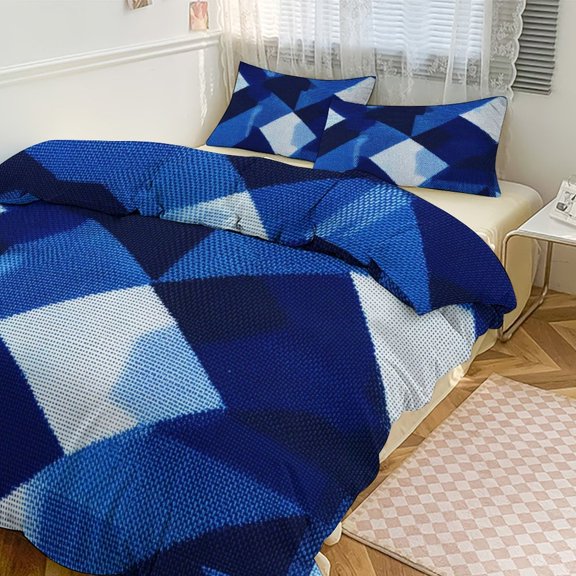 3 - Piece Bedding Set Without A Pillow Core Light And Soft Design Hidden Easy Pilling And Easy to Do Argyle Plaid RoyalBlue_1 90"x90"