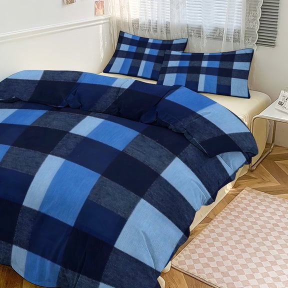 3 - Piece Bedding Set Without A Pillow Core Light And Soft Design Hidden Easy Pilling And Easy to Do Argyle Plaid RoyalBlue_4 90"x90"