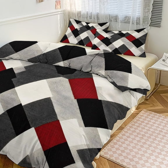 3 - Piece Bedding Set Without A Pillow Core Light And Soft Design Hidden Easy Pilling And Easy to Do Argyle Plaid WhiteSmoke_3 90"x90"