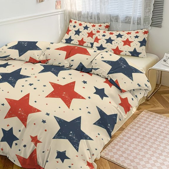 3 - Piece Bedding Set Without A Pillow Core Light And Soft Design Hidden Easy Pilling And Easy to Do Independence Day Theme Elements Star (8) 86"x70"