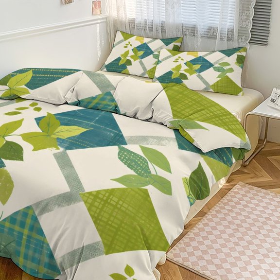 3 - Piece Bedding Set Without A Pillow Core Light And Soft Design Hidden Easy Pilling And Easy to Do Lime Houndstooth Hand-drawn Sketch_2 86"x70"
