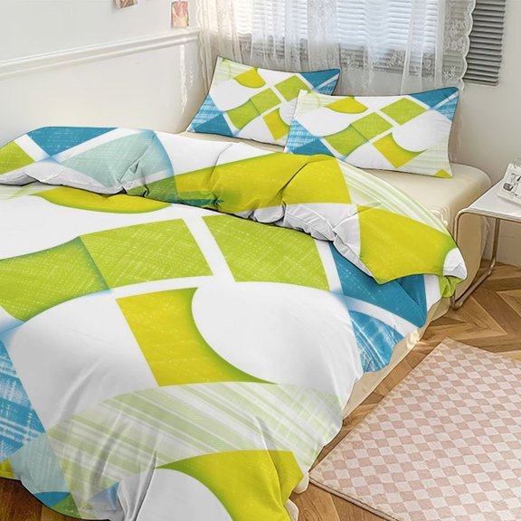 3 - Piece Bedding Set Without A Pillow Core Light And Soft Design Hidden Easy Pilling And Easy to Do Lime Houndstooth Hand-drawn Sketch_3 86"x70"