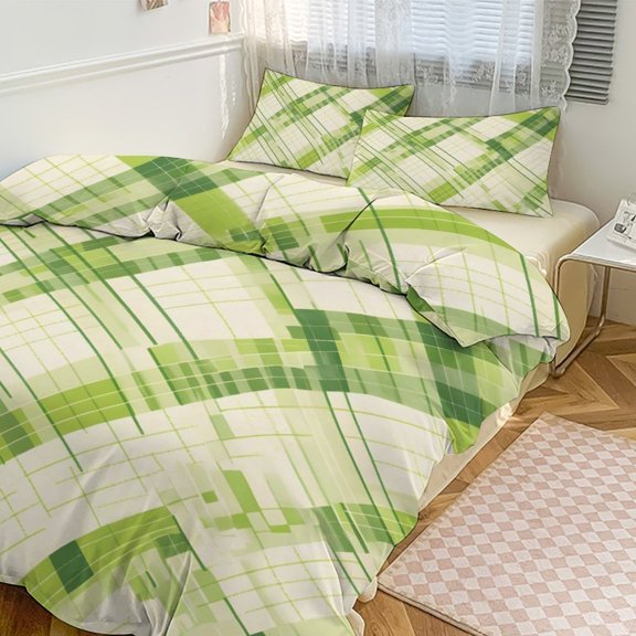 3 - Piece Bedding Set Without A Pillow Core Light And Soft Design Hidden Easy Pilling And Easy to Do Lime Houndstooth Hand-drawn Sketch_4 86"x70"