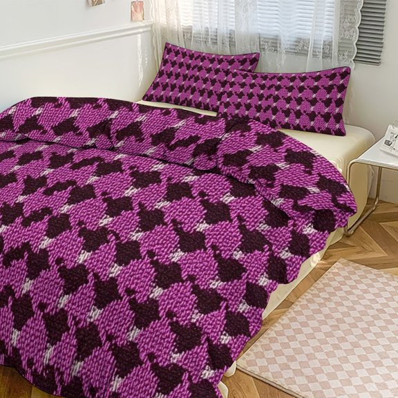 3 - Piece Bedding Set Without A Pillow Core Light And Soft Design Hidden Easy Pilling And Easy to Do Magenta Houndstooth_1 86"x70"