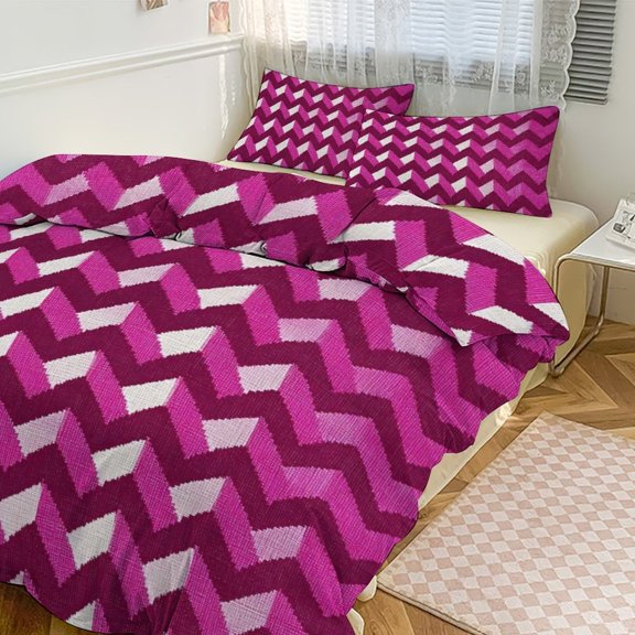 3 - Piece Bedding Set Without A Pillow Core Light And Soft Design Hidden Easy Pilling And Easy to Do Magenta Houndstooth_2 86"x70"