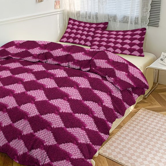 3 - Piece Bedding Set Without A Pillow Core Light And Soft Design Hidden Easy Pilling And Easy to Do Magenta Houndstooth_4 86"x70"