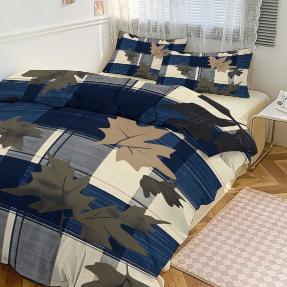 3 - Piece Bedding Set Without A Pillow Core Light And Soft Design Hidden Easy Pilling And Easy to Do Plaid Fall Camo RoyalBlue_2 86"x70"
