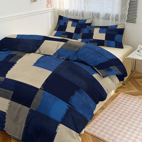 3 - Piece Bedding Set Without A Pillow Core Light And Soft Design Hidden Easy Pilling And Easy to Do Plaid Fall Camo RoyalBlue_3 79"x90"